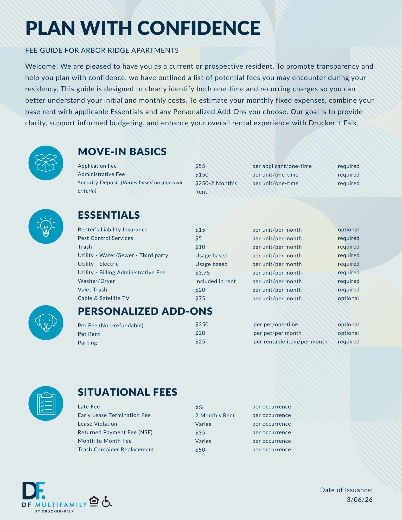 Fee Guide for Pines of York - Please call our leasing office for more details